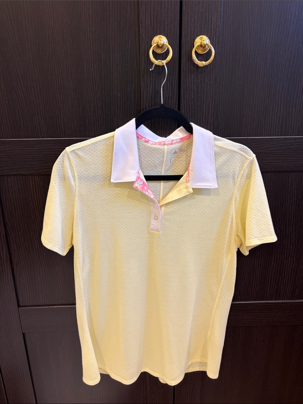 Adidas Light Yellow Polo Top with Pink Trim